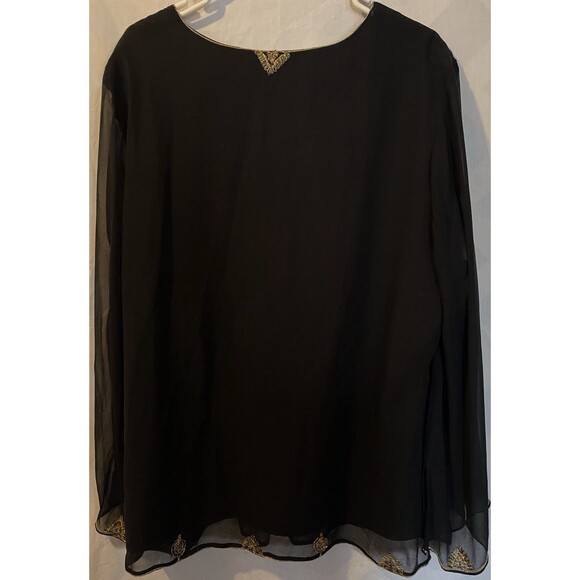 Vtg CAROLE LITTLE Woman Whimsigoth Boho Embroidered Beaded Black Silk Tunic 2X - Picture 6 of 8